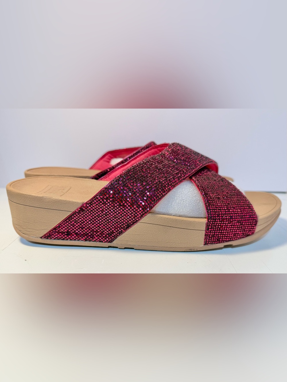Fitflop Women's Lulu Glitterball Cross Slides - metallic raspberry size 10